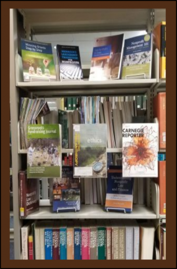 Books and periodicals in the Funding Information Center collection at the New Jersey State Library.