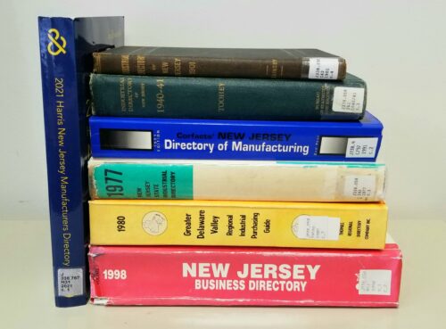 Image of a selection of the New Jersey business and industrial directories available in NJ State Library's Jerseyana collection.